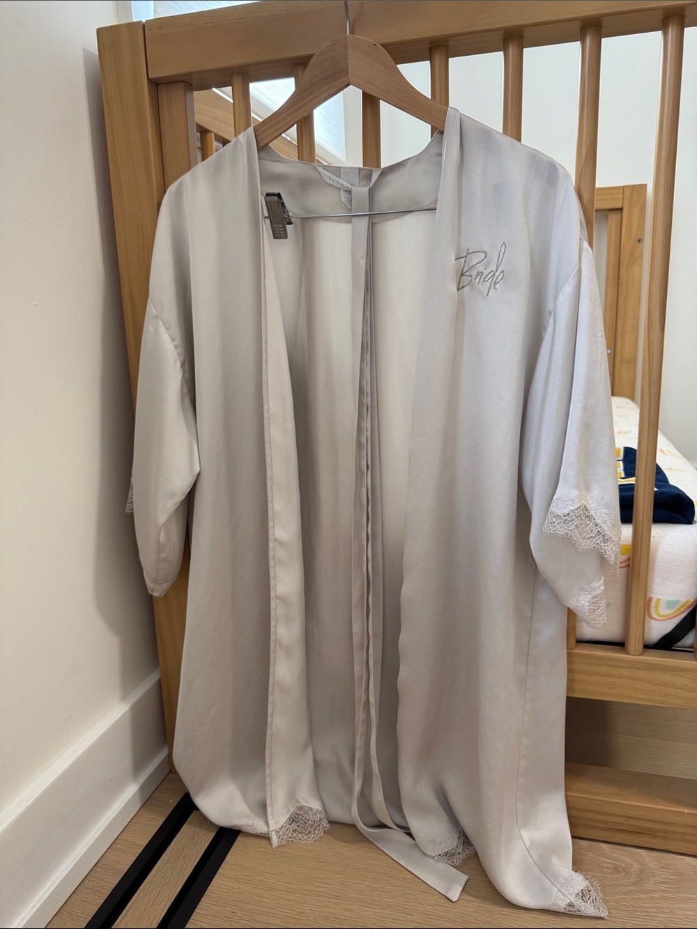 Victoria's Secret White Satin Bridal Robe with Lace Trim